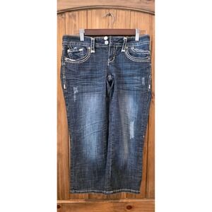 Hydraulic Jeans Capris Womens 3/4 Blue Excellent Contrast Stitch Distressed Y2K